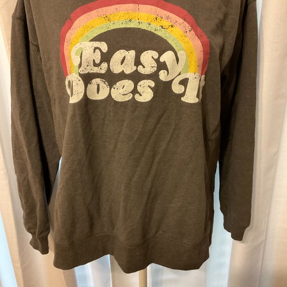 Wildfox Top S Gray Long Sleeve Easy Does It Rainbow Graphic Sweatshirt S… - Picture 3 of 8
